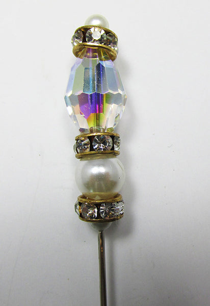Vintage 1960s Lovely Crystal, Pearl, and Rhinestone Hat or Stick Pin