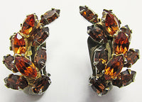 Vintage 1950s Gorgeous Mid Century Topaz Leaf Button Earrings - Thumbnail