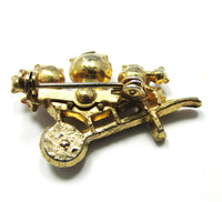 Adorable Vintage 1950s Rhinestone and Pearl Wheelbarrow Pin - Back - Thumbnail