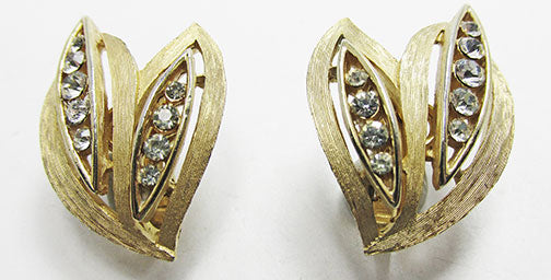 Crown Trifari Vintage 1960s Exceptional Retro Rhinestone Leaf Earrings