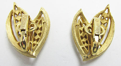 Crown Trifari Vintage 1960s Exceptional Retro Rhinestone Leaf Earrings