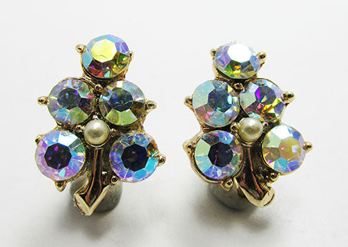 Vintage 1950s Mid-Century Unique Aurora Borealis Leaf Earrings
