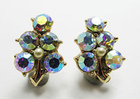 Vintage 1950s Mid-Century Unique Aurora Borealis Leaf Earrings - Thumbnail