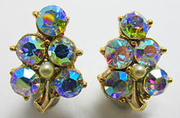 Vintage 1950s Mid-Century Unique Aurora Borealis Leaf Earrings - Thumbnail