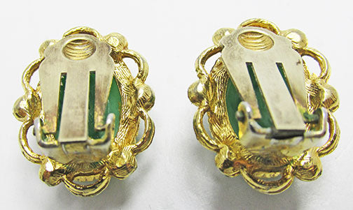 Vintage Mid Century 1950s Dainty Jade Peking Glass Button Earrings