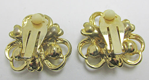 Vintage Unique Mid-Century Triple Heart Pearl and Rhinestone Earrings