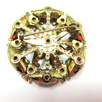 Vintage Jewelry 1950s Mid-Century Emerald Diamante Floral Pin - Back - Thumbnail