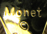 1970s Vintage Monet Designer Black Cabochon Earrings - Signature - Thumbnail