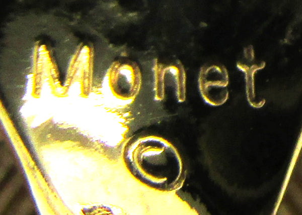 1970s Vintage Monet Designer Black Cabochon Earrings - Signature