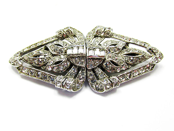 Coro Vintage Designer Jewelry 1930s Art Deco Diamante Duette Pin - Front