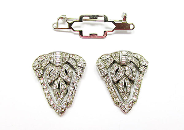 Coro Vintage Designer Jewelry 1930s Art Deco Diamante Duette Pin - Dress Clips and Frame