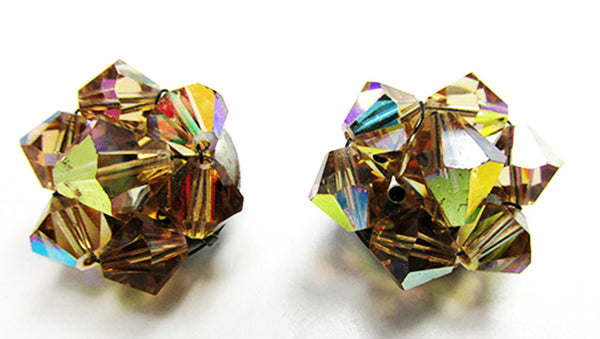 Vintage 1950s Jewelry Mid-Century Amber Crystal Bead Button Earrings Front