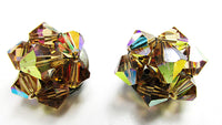 Vintage 1950s Jewelry Mid-Century Amber Crystal Bead Button Earrings Front - Thumbnail