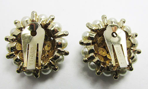 Marvella Vintage 1950s Mid-Century Exceptional Pearl Button Earrings