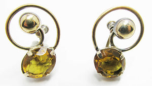 Vintage 1940s Retro Elegant and Timeless Citrine Button Earrings