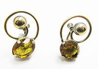 Vintage 1940s Retro Elegant and Timeless Citrine Button Earrings - Thumbnail