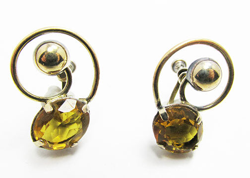 Vintage 1940s Retro Elegant and Timeless Citrine Button Earrings