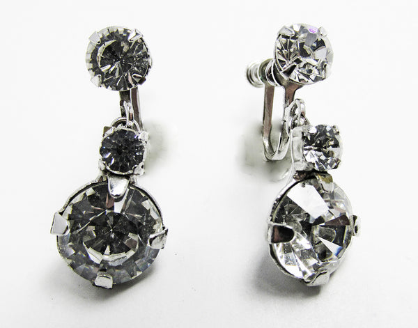 Adorable Vintage 1950s Mid-Century Classic Diamante Drop Earrings - Front