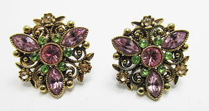 Avon Vintage Luscious Multi-Colored Retro Floral Button Earrings