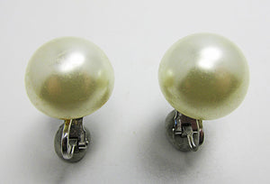 Marvella Vintage 1950s Mid-Century Bold Pearl Cabochon Button Earrings