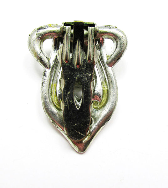 Vintage 1930s Jewelry Distinctive Emerald Diamante Art Deco Dress Clip - Back