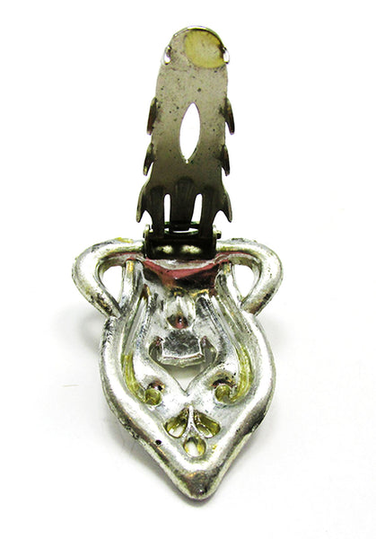 Vintage 1930s Jewelry Distinctive Emerald Diamante Art Deco Dress Clip - Back