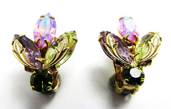 Weiss 1950s Vintage Jewelry Mid-Century Diamante Floral Earrings - Front