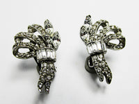 Signed Pell 1950s Designer Mid-Century Diamante Floral Earrings - Front - Thumbnail