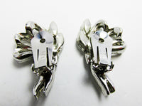 Signed Pell 1950s Designer Mid-Century Diamante Floral Earrings - Back - Thumbnail