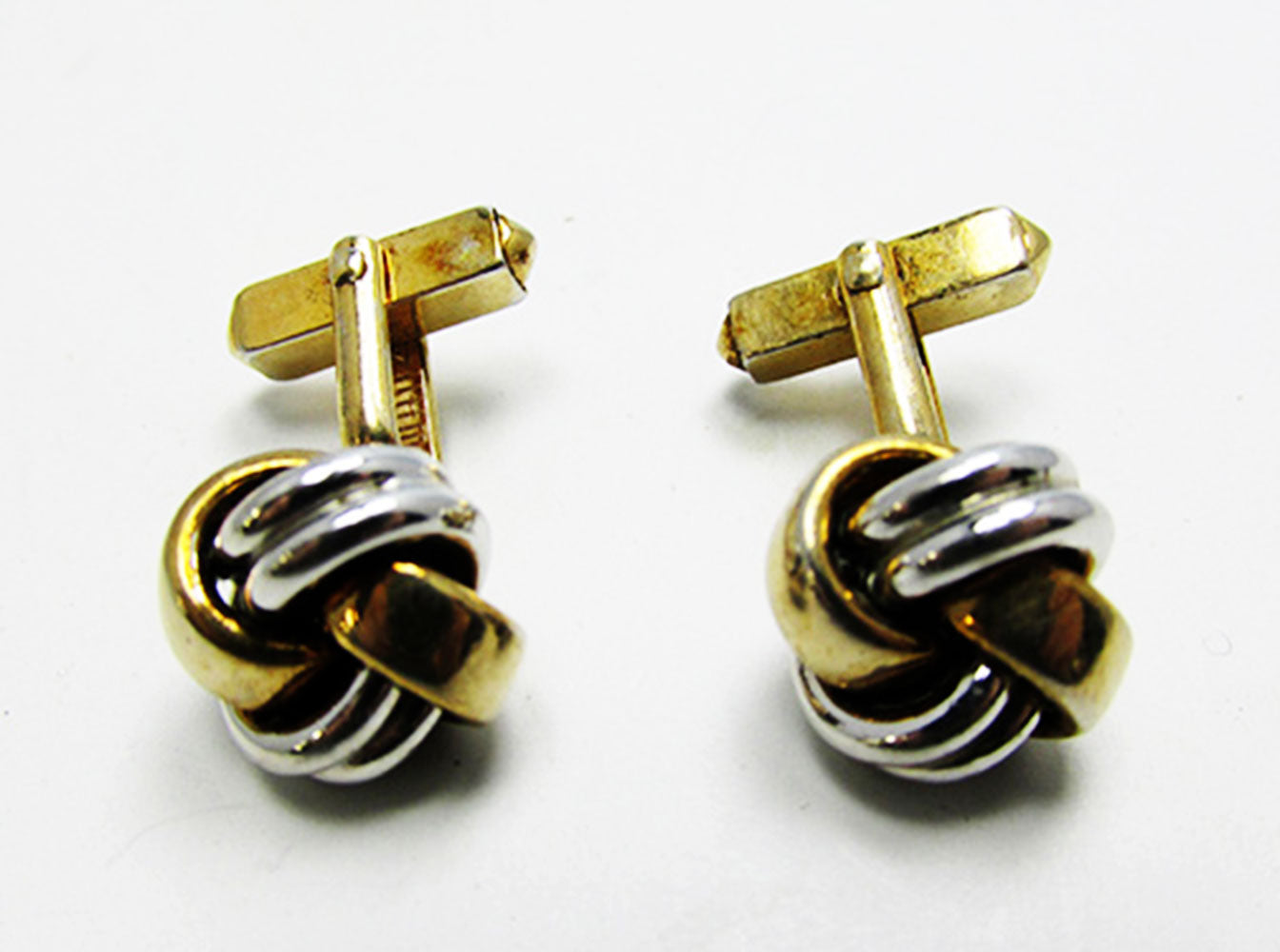 Swank Men's Designer Mid-Century Gold and Silver Love Knot Cufflinks - Front