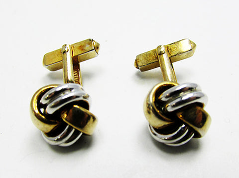 Swank Men's Designer Mid-Century Gold and Silver Love Knot Cufflinks - Front