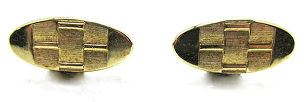 Vintage 1960s Men's Distinctive Gold-Toned Basket Weave Cufflinks - Front