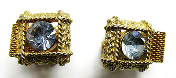 Vintage Men's Jewelry 1950s Mid-Century Geometric Diamante Cufflinks - Front