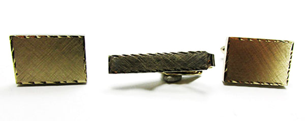 Vintage 1960s Men's Eye-Catching Gold Tie Clip and Cufflinks - Front