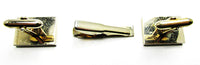 Vintage 1960s Men's Eye-Catching Gold Tie Clip and Cufflinks - Back - Thumbnail