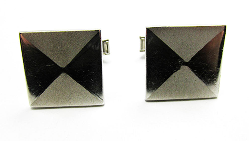 Vintage 1950s Men's Jewelry Mid-Century Geometric Silver Cufflinks - Front
