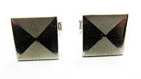 Vintage 1950s Men's Jewelry Mid-Century Geometric Silver Cufflinks - Front - Thumbnail