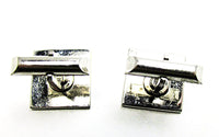 Vintage 1950s Men's Jewelry Mid-Century Geometric Silver Cufflinks - Back - Thumbnail