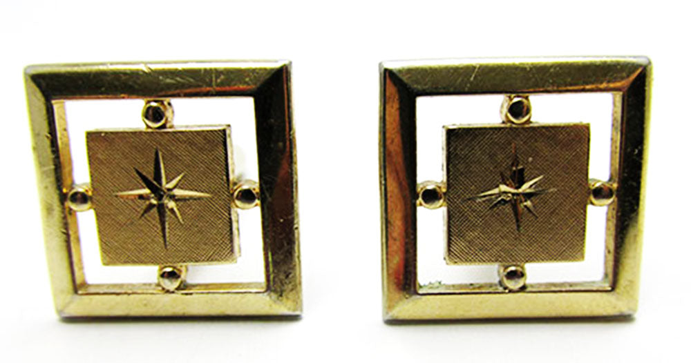 Swank 1960s Men's Vintage Jewelry Handsome Engraved Gold Cufflinks - Front