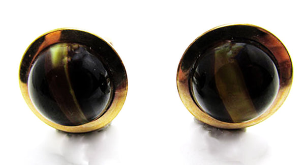 Signed Krementz Vintage 1950s Men's Eye-Catching Tiger Eye Cufflinks - Front