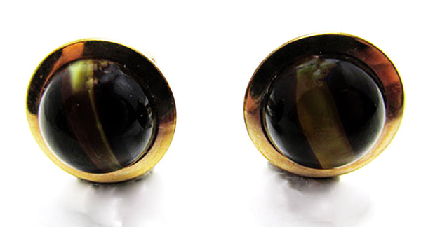 Krementz 1950s Vintage Men's Jewelry Eye-Catching Tiger Eye Cufflinks - Front