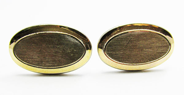 Vintage 1960s Men's Jewelry Mid-Century Pair of Oval Gold Cufflinks - Front