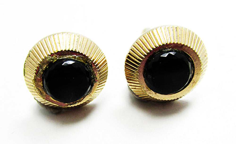 Swank 1950s Vintage Men's Jewelry Elegant Mid-Century Onyx Cufflinks - Front