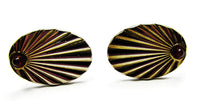 Men's Vintage 1960s Jewelry Oval Ruby Red Cabochon Diamante Cufflinks - Front - Thumbnail