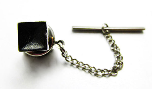 Vintage 1960s Men's Retro Geometric Minimalist Silver Tie Tack - Front
