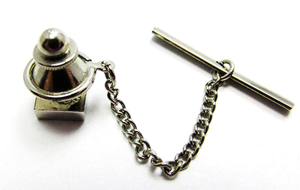 Vintage 1960s Men's Jewelry Retro Geometric Minimalist Silver Tie Tack - Back
