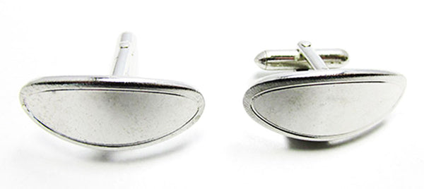 Swank Vintage 1960s Men's Classic Silver-Toned Oval Cufflinks - Front