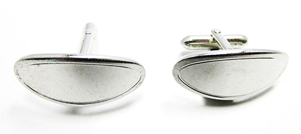 Swank Vintage 1960s Men's Classic Silver-Toned Oval Cufflinks - Front