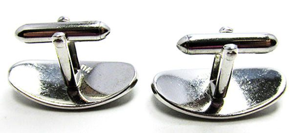 Swank Vintage Men's Jewelry 1960s Retro Classic Silver Oval Cufflinks - Back