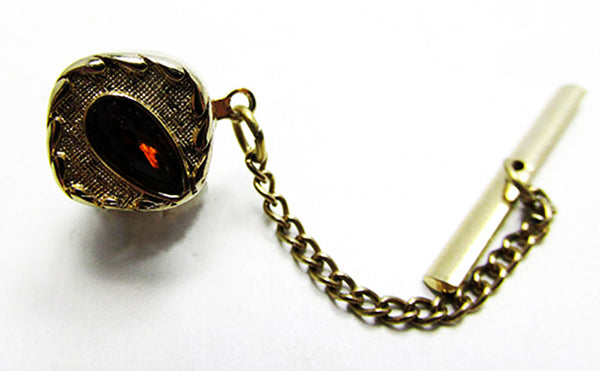 Swank Vintage 1960s Men's Topaz Rhinestone and Gold Tie Tack - Front